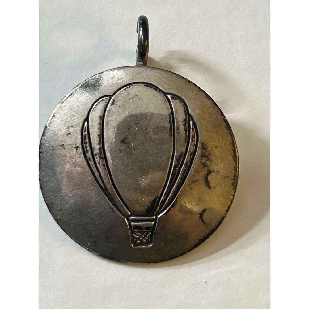 Vintage Hot Air Balloon Round Charm Pendant 1" Marked P 925 - Picture 2 of 6
